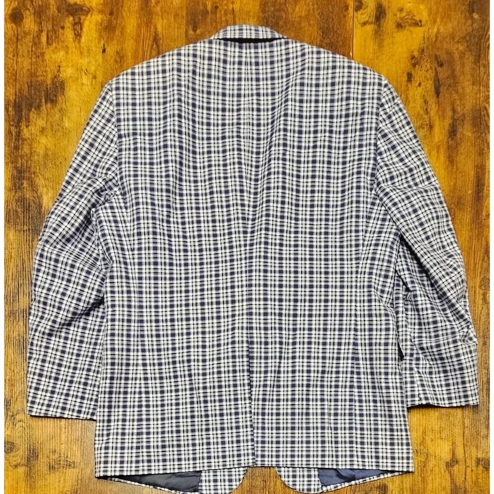 Jos. A. Bank Mens Navy White Plaid Two Button Blazer Sport Coat Jacket